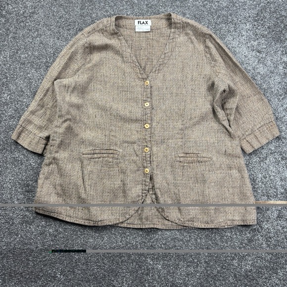 Flax Tops - Flax By Jeanne Engelhart Blouse Top Size 1G XL Brown 100% Linen Woven Button Up